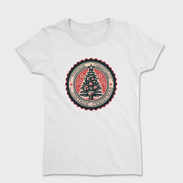 Vintage Christmas Tree Emblem, Tricou Femei