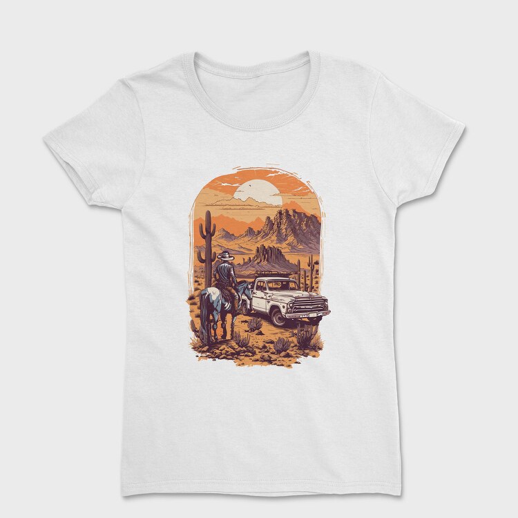 Vintage Cowboy And Truck, Tricou Femei