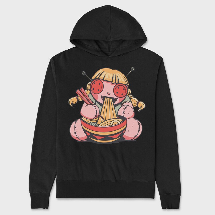 Voodoo Doll Eating Spaghetti, Hanorac Oversize Barbati (Unisex)