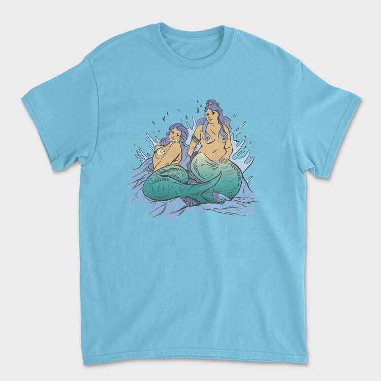 Plus Sized Mythological Two Mermaids, Tricou Barbati (Unisex)