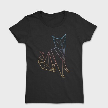 Polygonal Cat Rainbow Gradient, Tricou Femei