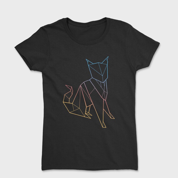 Polygonal Cat Rainbow Gradient, Tricou Femei