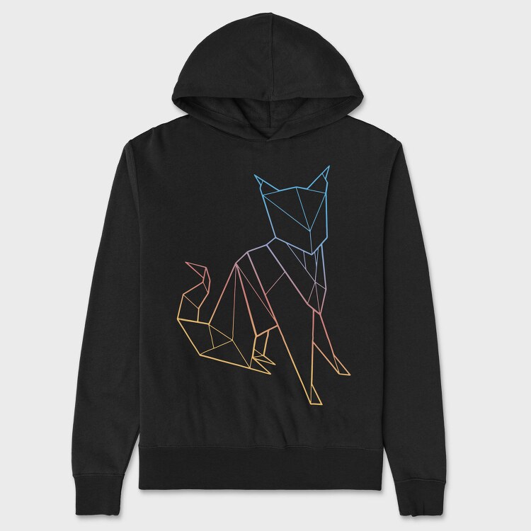 Polygonal Cat Rainbow Gradient, Hanorac Oversize Barbati (Unisex)