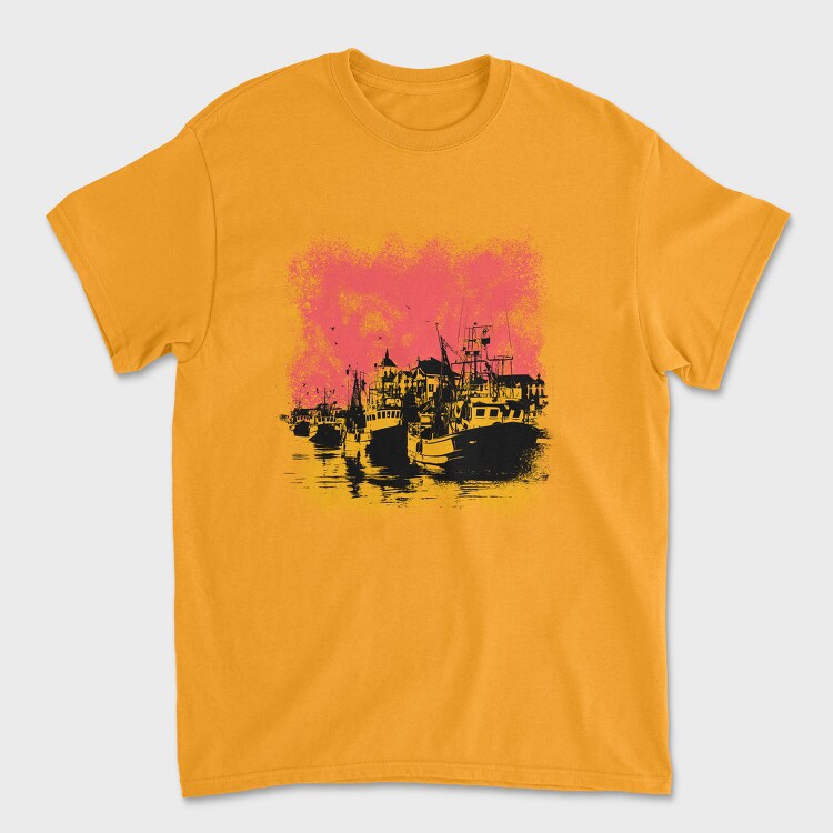 Port With Ships And Boats Sight Seen, Tricou Barbati (Unisex)