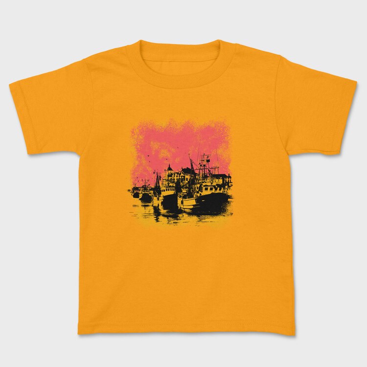 Port With Ships And Boats Sight Seen, Tricou Copii