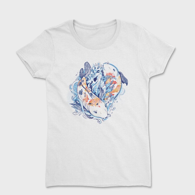 Watercolor Yin Yang Koi Fish, Tricou Femei