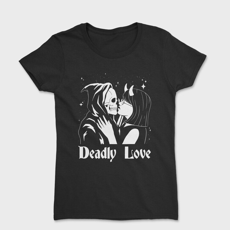 Woman Kissing Skeleton Deadly Love, Tricou Femei