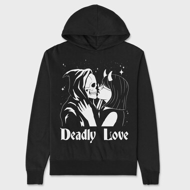 Woman Kissing Skeleton Deadly Love, Hanorac Oversize Barbati (Unisex)