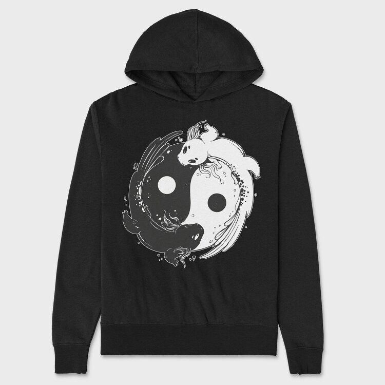 Yin Yang Axolotl Animals Monochrome, Hanorac Oversize Barbati (Unisex)