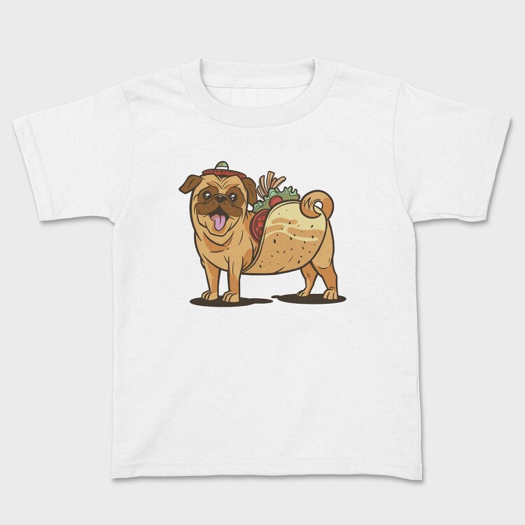 Pug Dog Animal Mexican Taco Cartoon, Tricou Copii