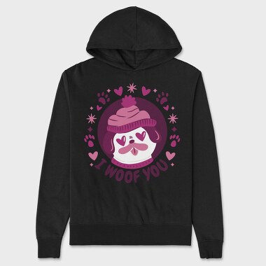 Pug Dog In Love Woof You, Hanorac Oversize Barbati (Unisex)