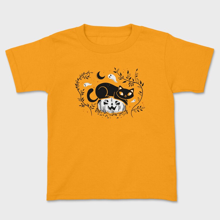 Pumpkin Cat Halloween Illustration 2, Tricou Copii