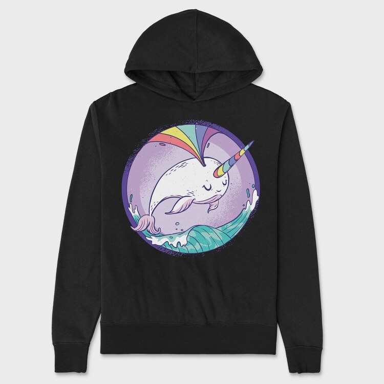 Rainbow Narwhale Whale, Hanorac Oversize Barbati (Unisex)