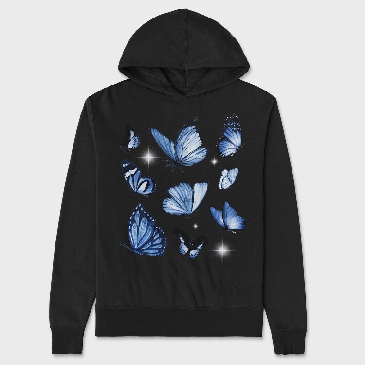 Realistic Blue Butterflies, Hanorac Oversize Barbati (Unisex)