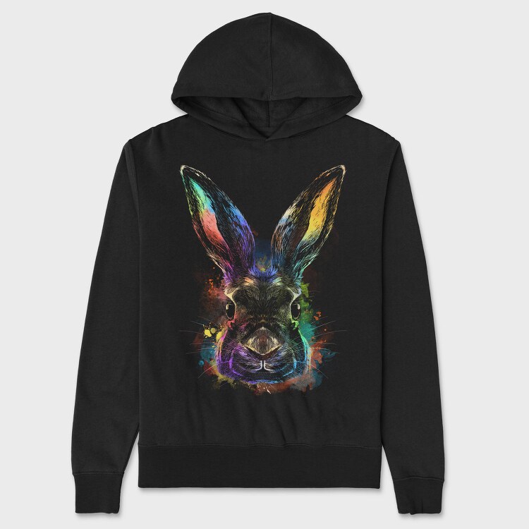 Realistic Colorful Rabbit Watercolor, Hanorac Oversize Barbati (Unisex)