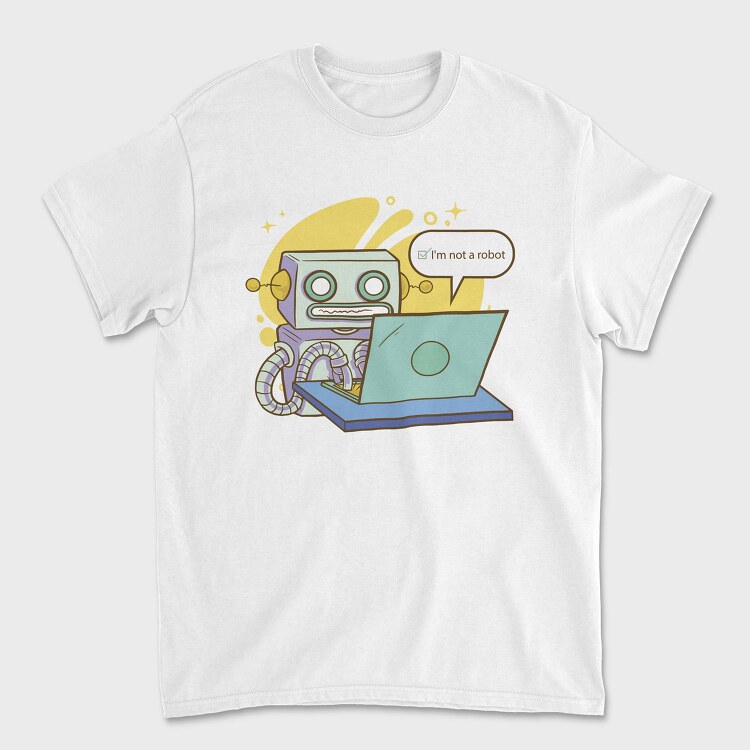 Robot Working On Computer, Tricou Barbati (Unisex)