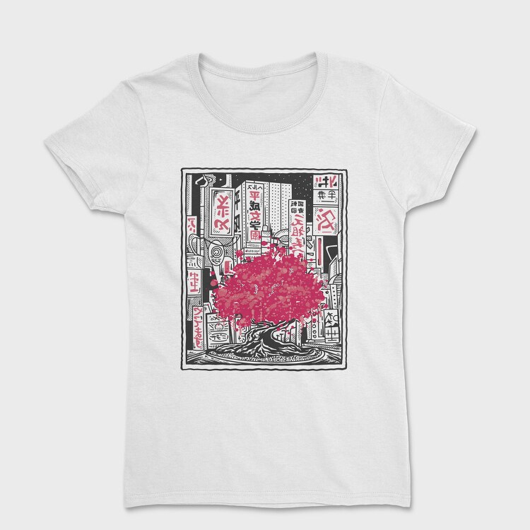 Sakura Tree City Pink Japan, Tricou Femei