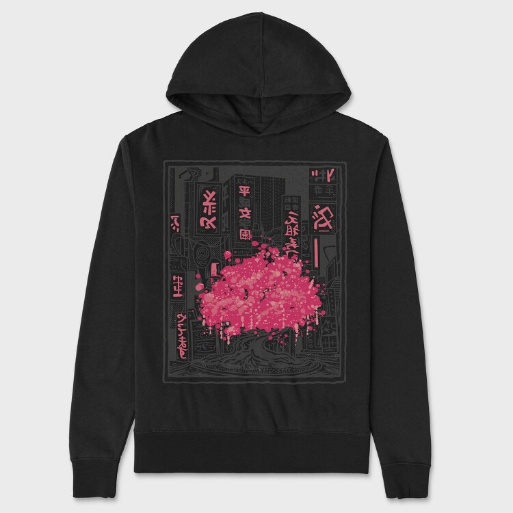 Sakura Tree City Pink Japan, Hanorac Oversize Barbati (Unisex)