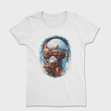 Santa Through The Sky Steampunk Globe, Tricou Femei