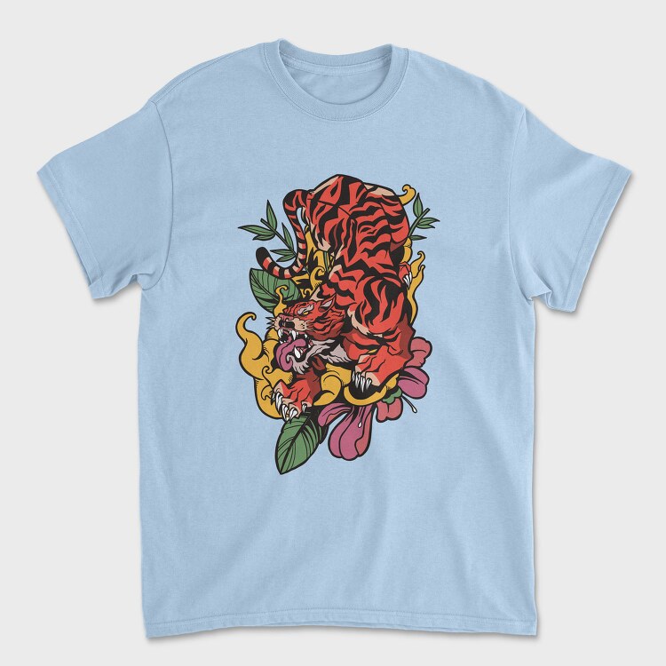 Traditional Japanese Tiger Floral, Tricou Barbati (Unisex)