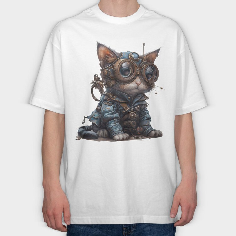 Steampunk Cat Gear, Tricou Oversize Barbati (Unisex)