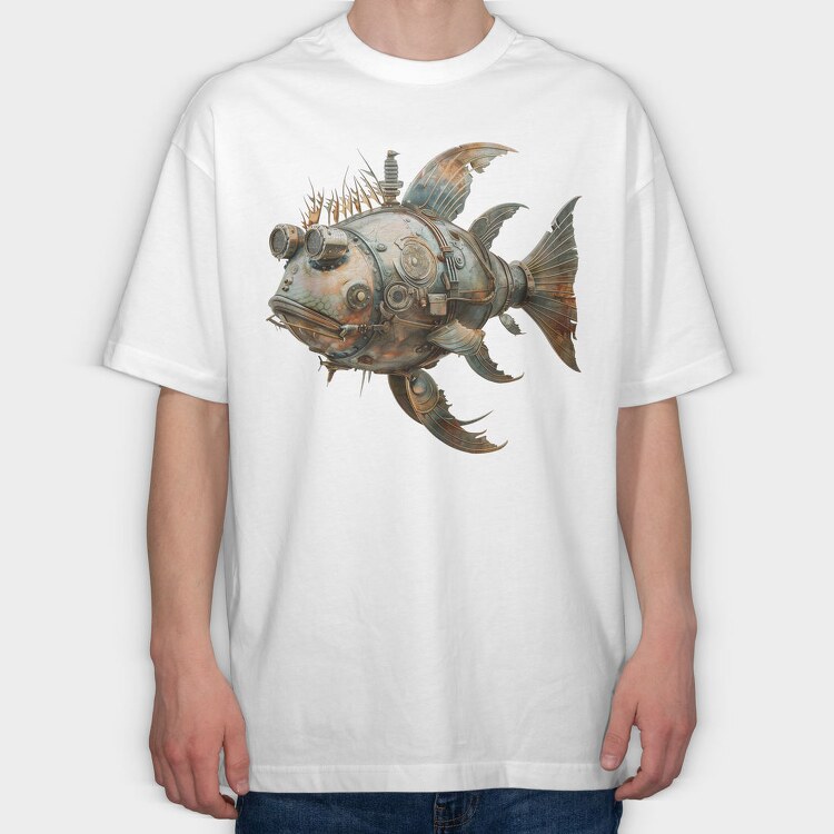 Steampunk Fish Clipart, Tricou Oversize Barbati (Unisex)