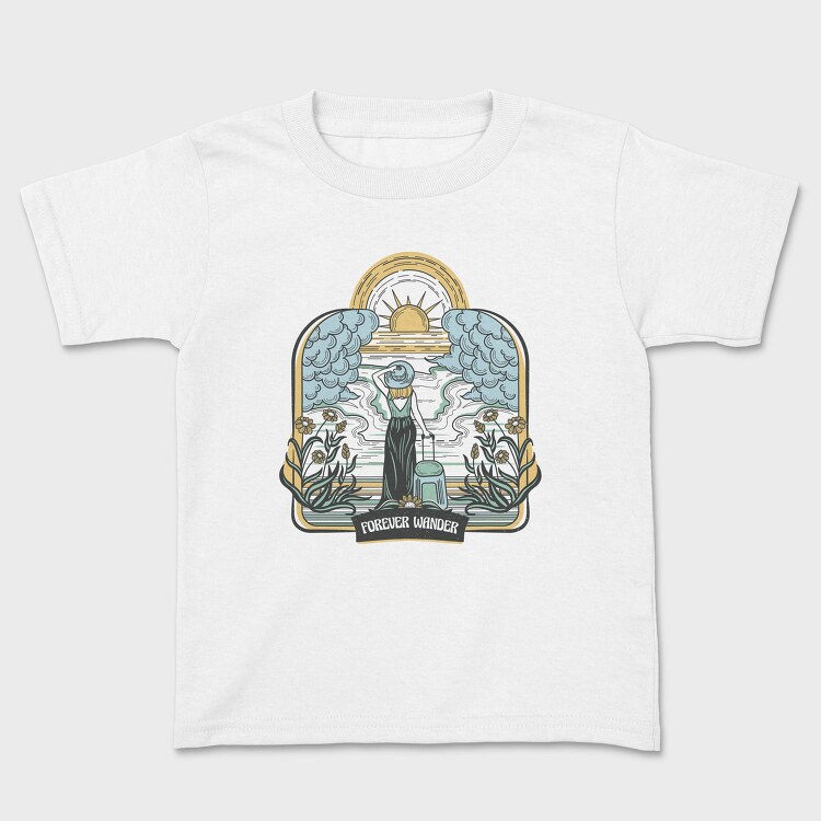 Woman With Suitcase Tote Wanderlust Forever Wander, Tricou Copii
