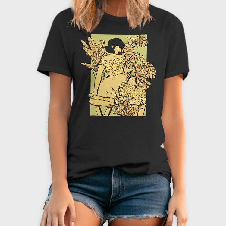 Girl And Cat, Tricou Barbati (Unisex)