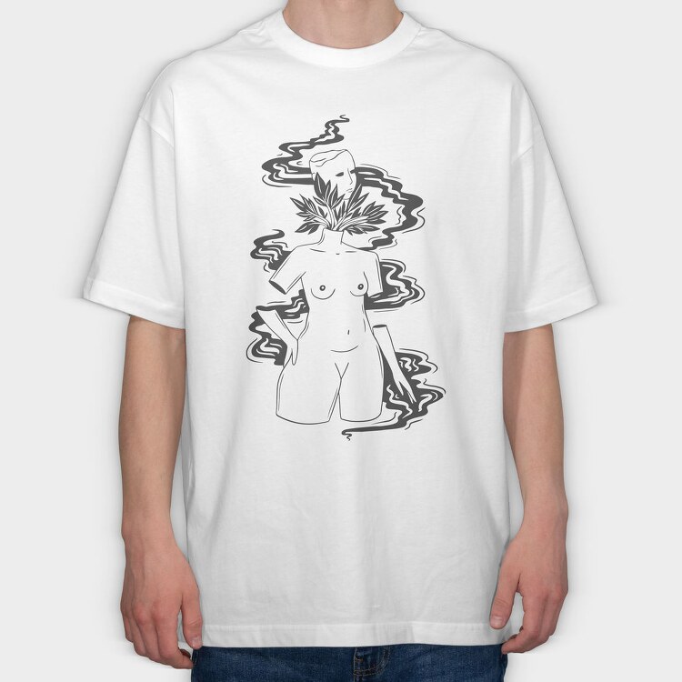 Abstract Statue With Plats Plants, Tricou Oversize Barbati (Unisex)