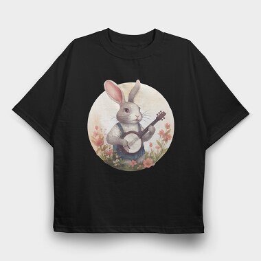 Bunny Playing Banjo Cottagecore, Tricou Oversize Barbati (Unisex)