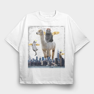 Angel Cats Surreal Collage, Tricou Oversize Barbati (Unisex)