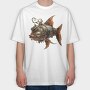 Steampunk Fish Mech, Tricou Oversize Barbati (Unisex)