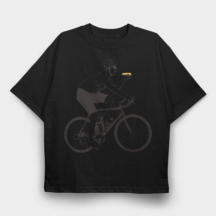 Man In Bicycle Eating Pizza Cyclist, Tricou Oversize Barbati (Unisex)