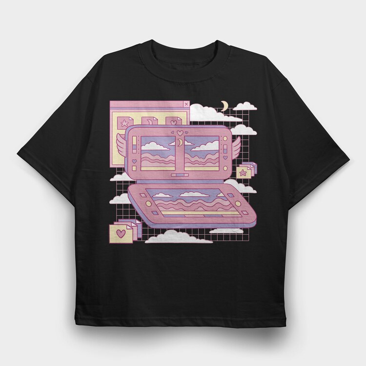 Vaporwave Videogame Console Pink Consola, Tricou Oversize Barbati (Unisex)