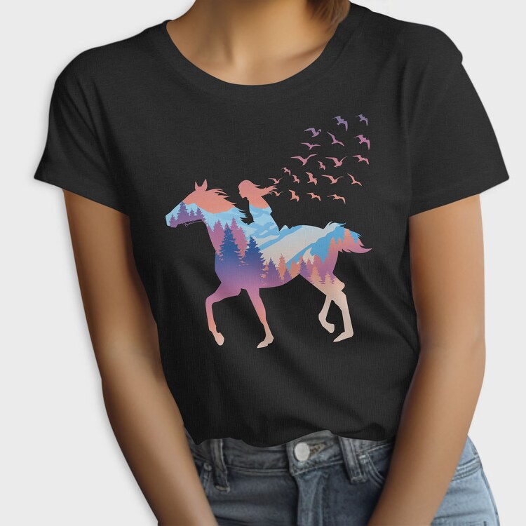 Girl And Horse Forest Winter Landscape, Tricou Femei