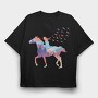Girl And Horse Forest Winter Landscape, Tricou Oversize Barbati (Unisex)