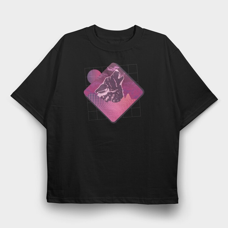 Vaporwave Wolf, Tricou Oversize Barbati (Unisex)