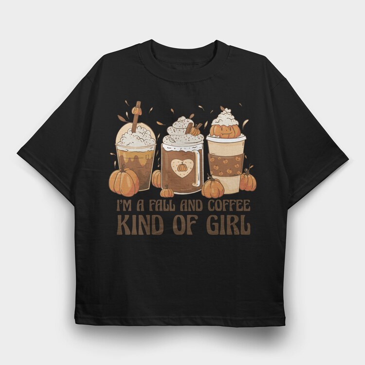 Autumn Coffee Drinks Fall And Girl, Tricou Oversize Barbati (Unisex)