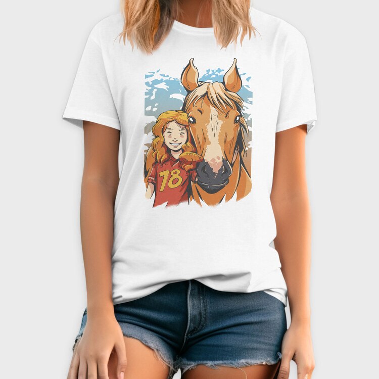 Girl And Horse Portrait Child Friend, Tricou Barbati (Unisex)