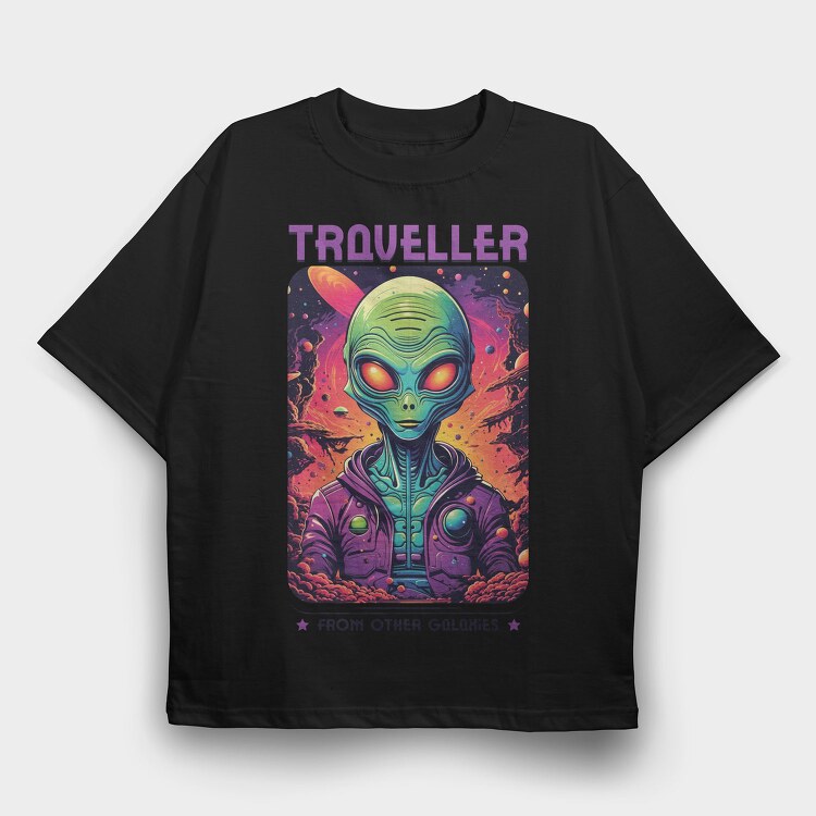 Colorful Alien Traveler Trend, Tricou Oversize Barbati (Unisex)