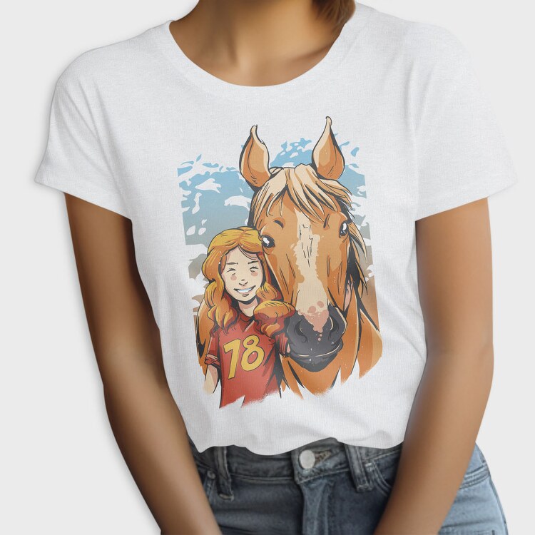 Girl And Horse Portrait Child Friend, Tricou Femei