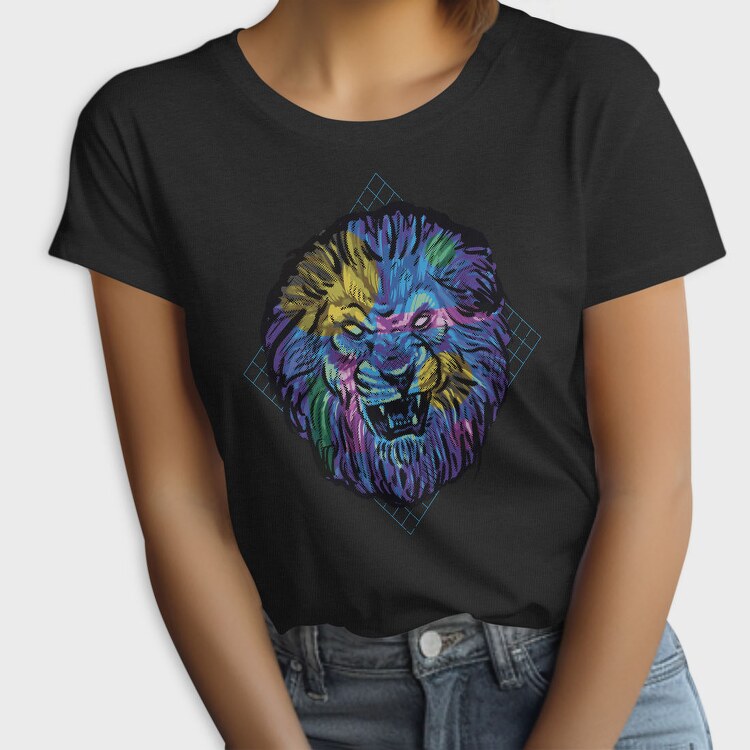 Colorful Angry Lion Vaporwave, Tricou Femei