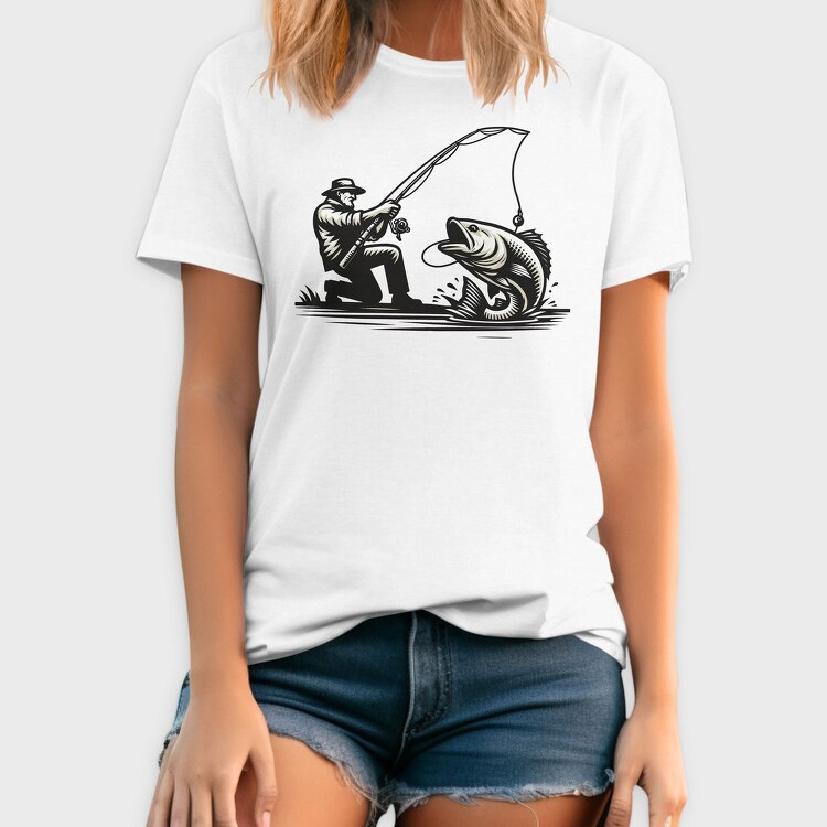 Fisherman Catching Fish Fishing, Tricou Barbati (Unisex)