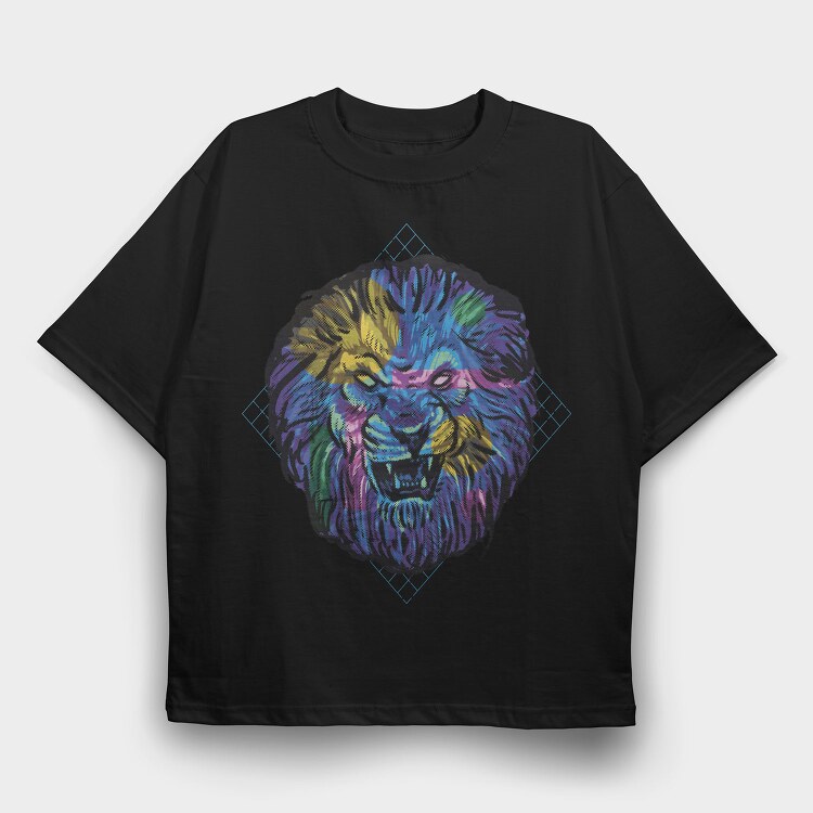 Colorful Angry Lion Vaporwave, Tricou Oversize Barbati (Unisex)