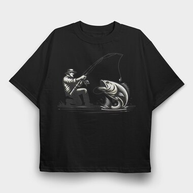 Fisherman Catching Fish Fishing, Tricou Oversize Barbati (Unisex)
