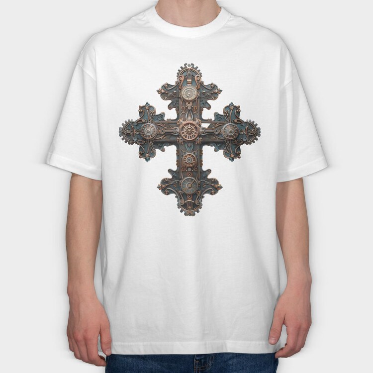 Steampunk Cross Gears, Tricou Oversize Barbati (Unisex)