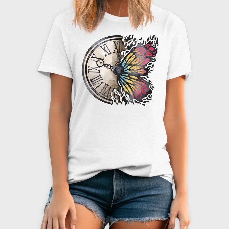 Butterfly And Vintage Clock, Tricou Barbati (Unisex)