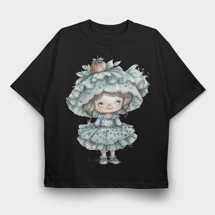 Strawberry Hat Girl, Tricou Oversize Barbati (Unisex)
