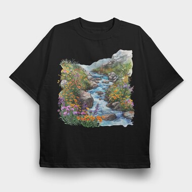 Stream Flowers Mountain, Tricou Oversize Barbati (Unisex)