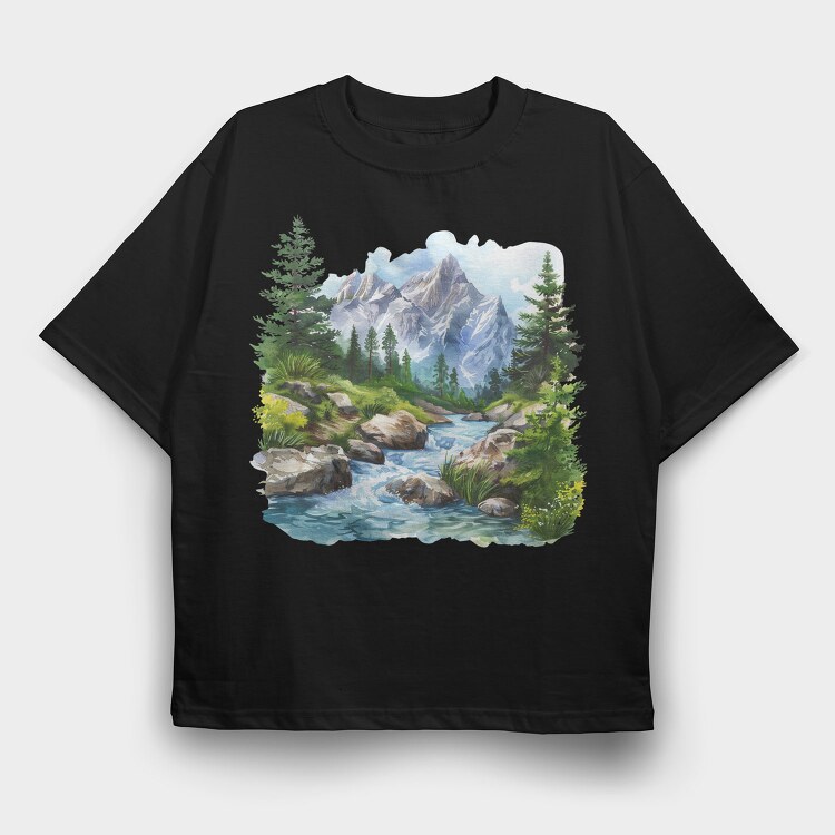 Stream Snowy Mountain, Tricou Oversize Barbati (Unisex)
